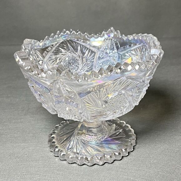 LE Smith Aztec Heritage Compote Iridescent Carnival Glass Whirling Star Pattern - Picture 7 of 14